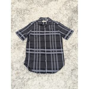 Burberry London Gray Checkered Button Down Shirt Men Size S